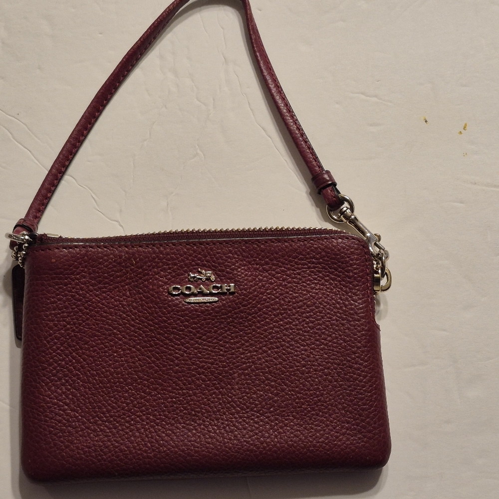 Coach Burgundy Leather Wristlet
